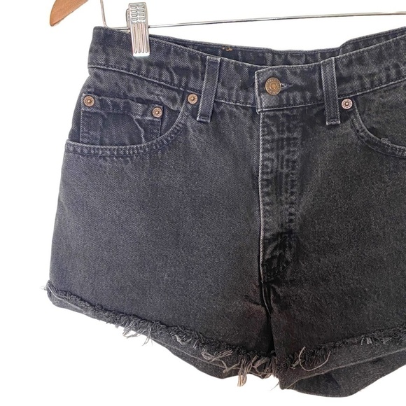 LEVI'S Washed Black Denim Cut Off Shorts - Picture 3 of 11